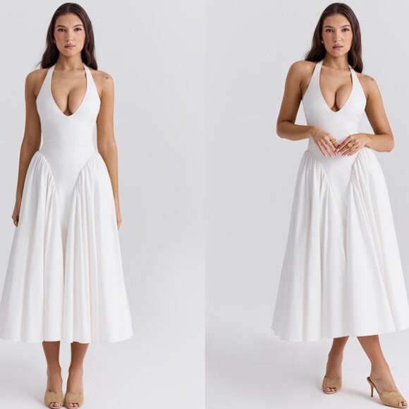 House of CB 'Marilyn' White Cotton Halter Midi Sundress NWOT - Picture 4 of 10